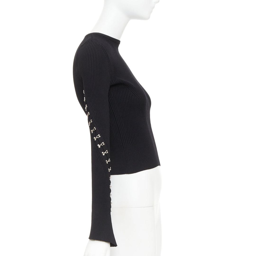 ALEXANDER MCQUEEN 2018 viscose blend silver metal hook rivet crop sweater S