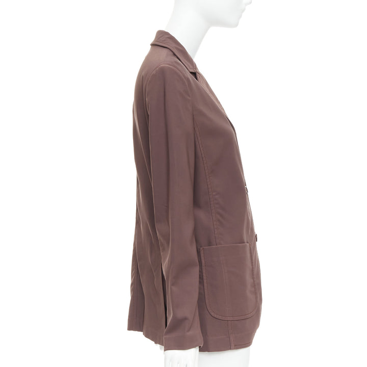 PRADA Vintage brown low sheen twill patch pocket notch lapel jacket IT46 XL