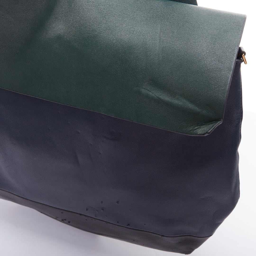 MARNI green navy black tricolor colorblock satchel flap bag