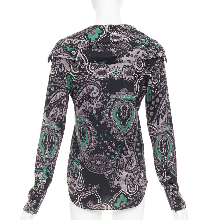 BURBERRY 100% silk black purple green grey paisley print dress shirt M