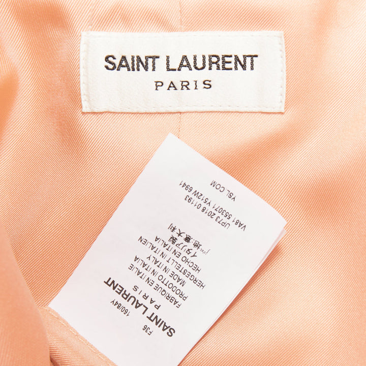 SAINT LAURENT 2018 peach pink wool black leather trim blazer jacket FR36 S