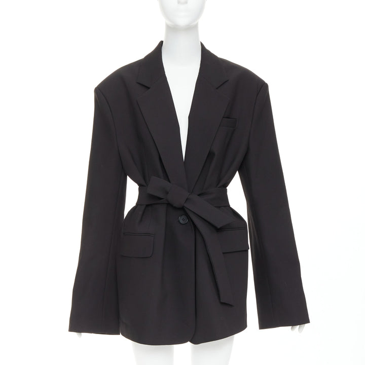 BAZILICA black cotton blend flap pocket belted oversized singled breasted blazer