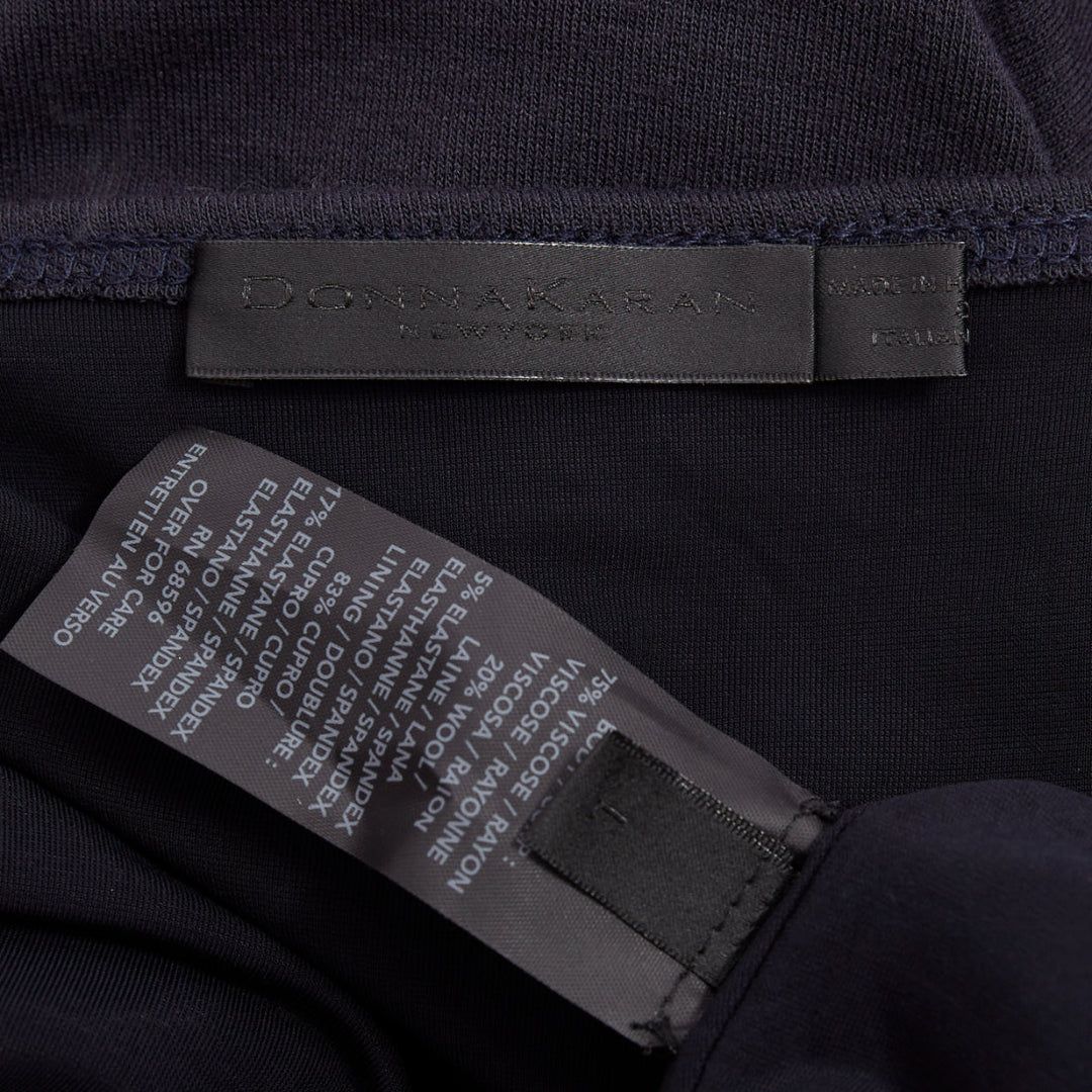 DONNA KARAN charcoal grey cold shoulder plunge V neck long sleeve dress L