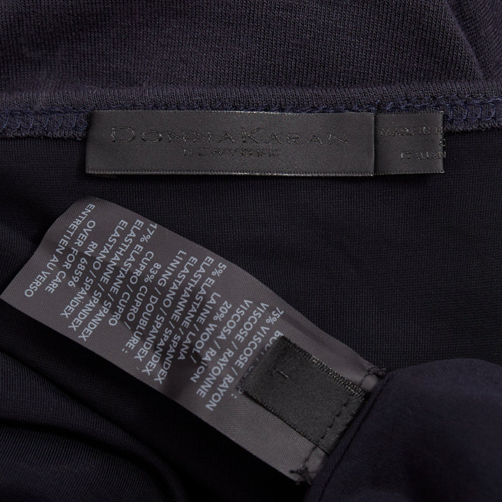 DONNA KARAN charcoal grey cold shoulder plunge V neck long sleeve dress L