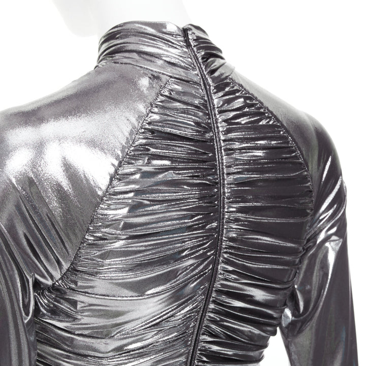 FERRAGAMO Maximilian Davis 2023 Runway metallic silver lame wrapped dress IT42 M