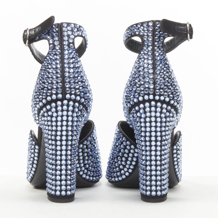 PRADA 2019 blue crystal diamond encrusted chunky heel EU35.5