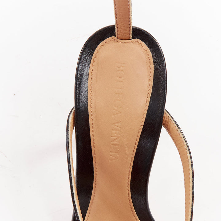 BOTTEGA VENETA Stretch black thong ankle strap square toe heel sandals EU35.5