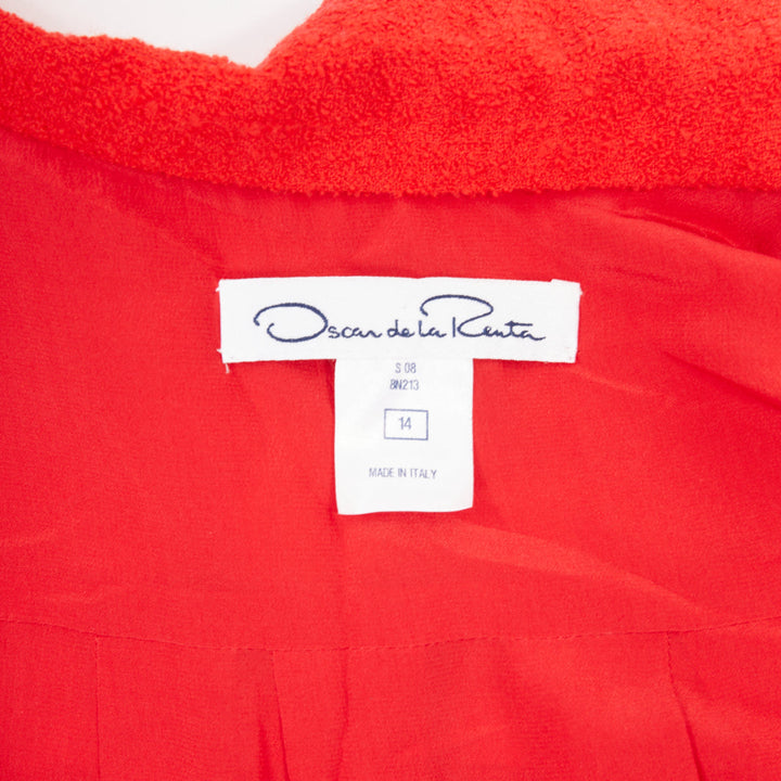 OSCAR DE LA RENTA 2008 red wool tweed gold zip open collar jacket US14 3XL
