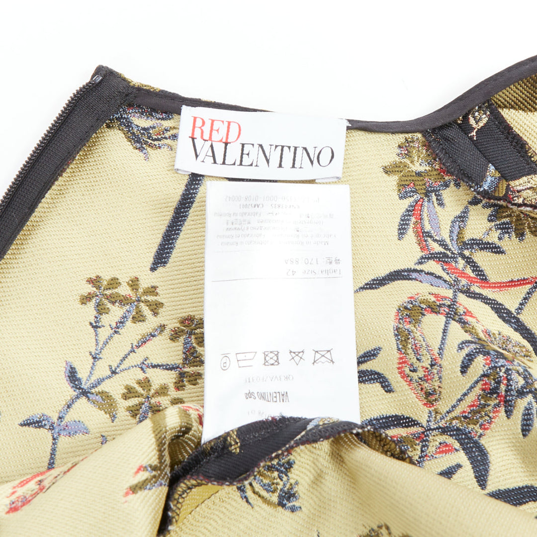 RED VALENTINO Runway black bird floral jacquard mini dress IT42 M