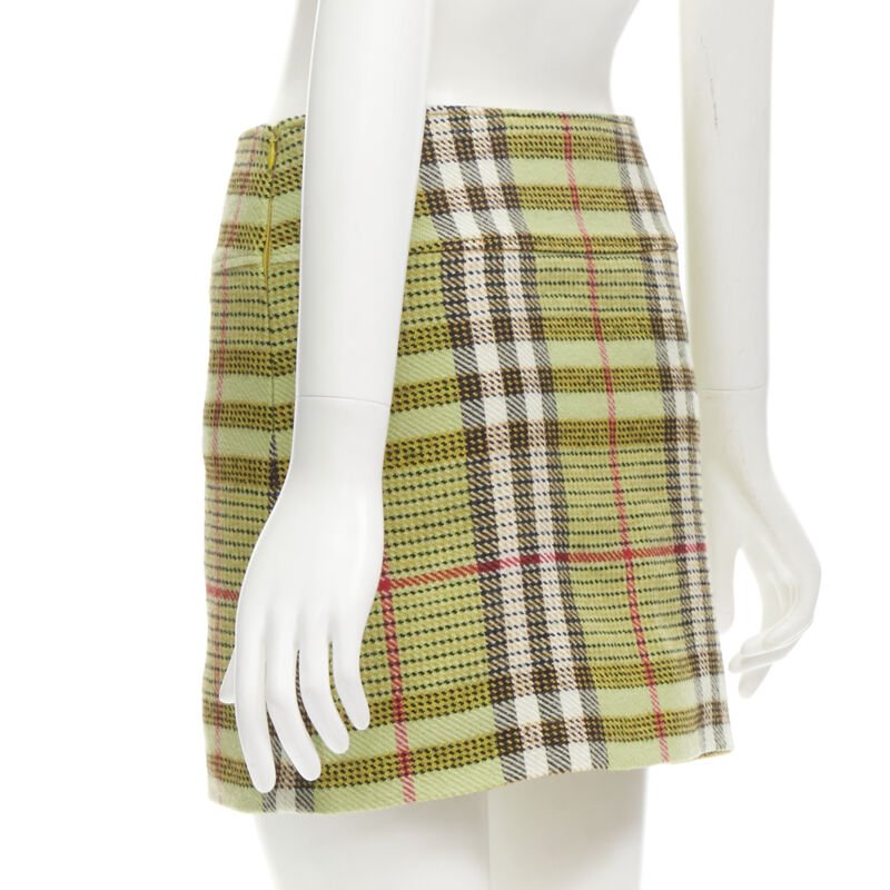 BURBERRY LONDON House Check green wool mini skirt UK6 US4 XS