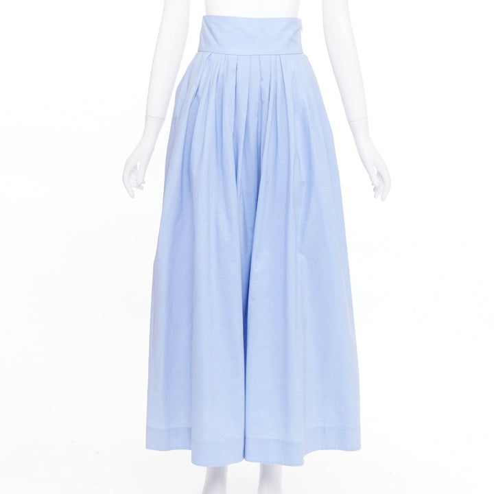 ROSIE ASSOULIN light blue cotton cut out back pleated midi full skirt US0 XS
