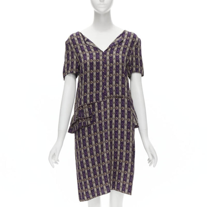 MARNI purple jewel print tier ruffle waist sheath dress IT38 XS