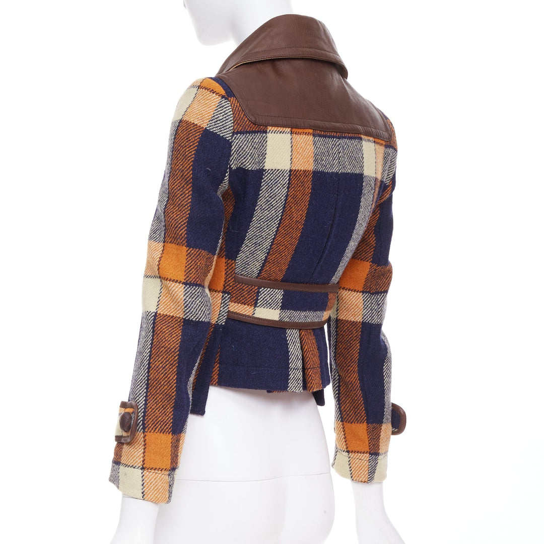 DSQUARED2 2004 Runway brown navy plaid duffle Montgomery cropped jacket IT40 S