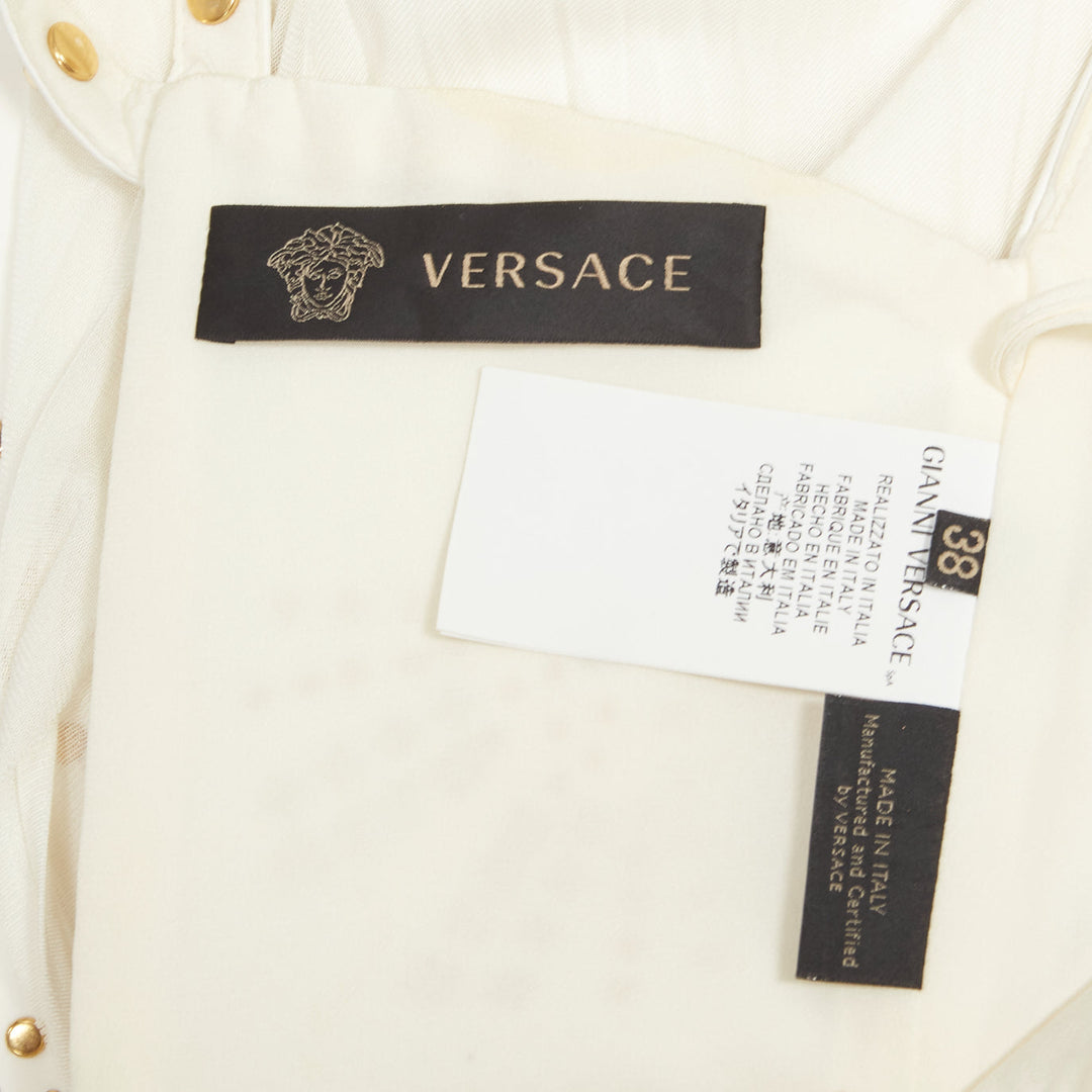 VERSACE 2011 Runway white studded leather silk skirt mini dress IT38 XS