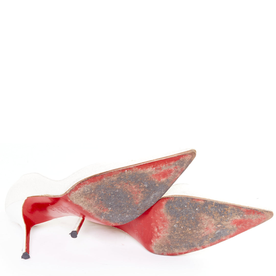 CHRISTIAN LOUBOUTIN pearl white course glitter pointy toes stiletto pumps EU37