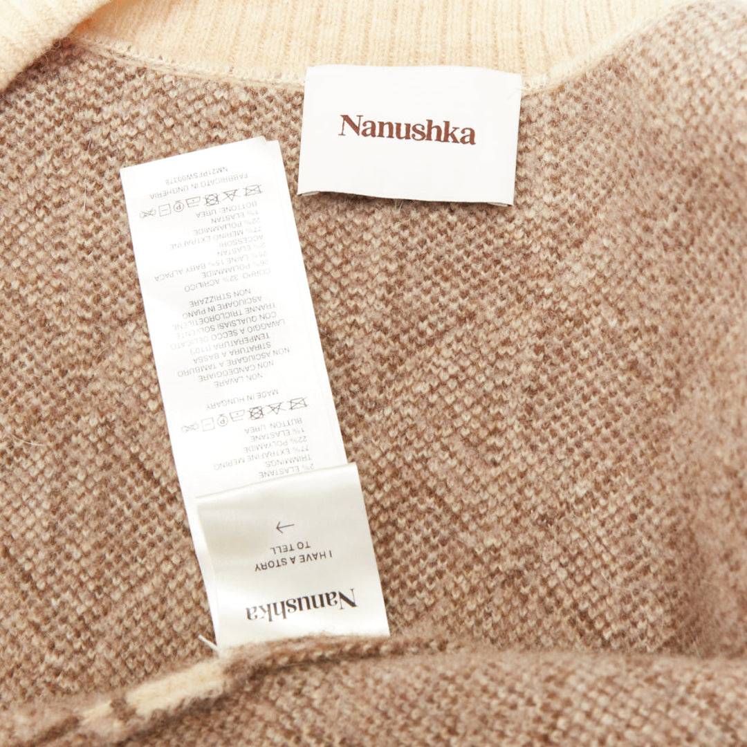 NANUSHKA 2021 Milo beige brown graphic knit intarsia button oversized cardigan S