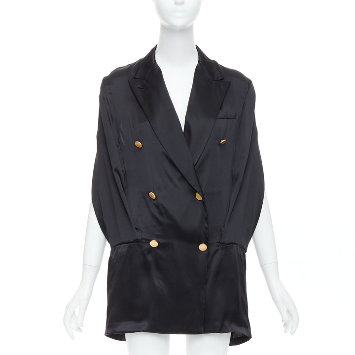 rare MAISON MARGIELA 2012 Runway black tucked sleeve blazer dress IT36 XXS