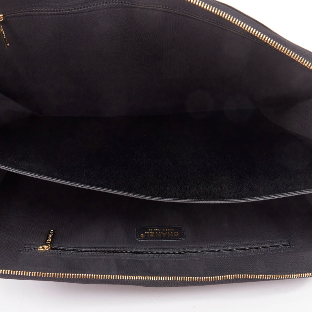 CHANEL 2014 Timeless CC Portfolio Pouch black leather embossed tech clutch bag