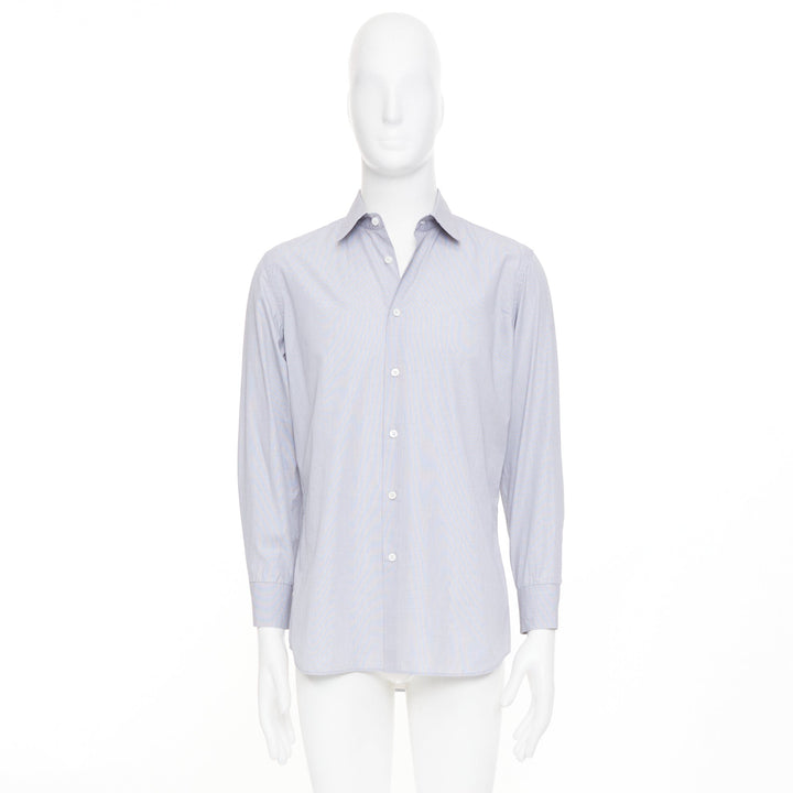 PRADA grey cotton micro checks long sleeve tailored formal collared shirt EU39 M