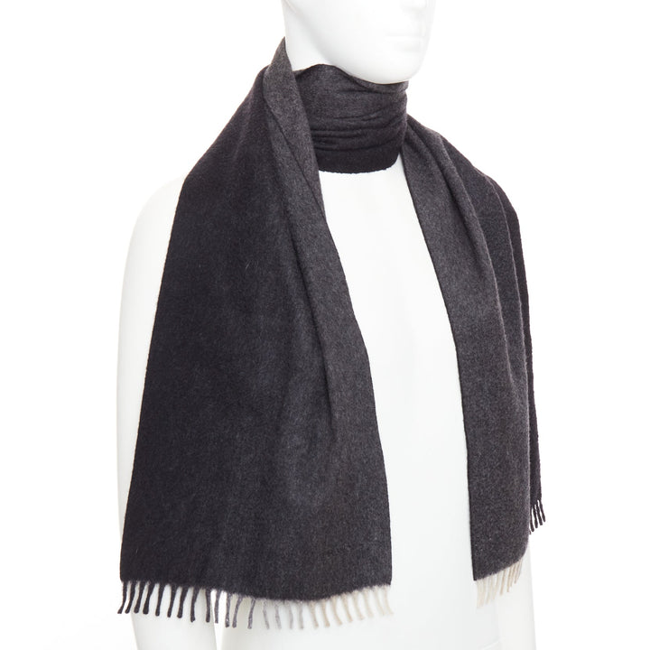 PRADA 2011 grey black 100% cashmere ombre fringe long scarf