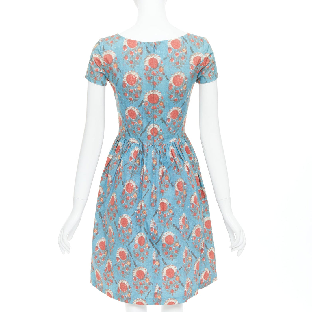 OSCAR DE LA RENTA blue red vintage print cocktail dress US0 XS Taylor Swift