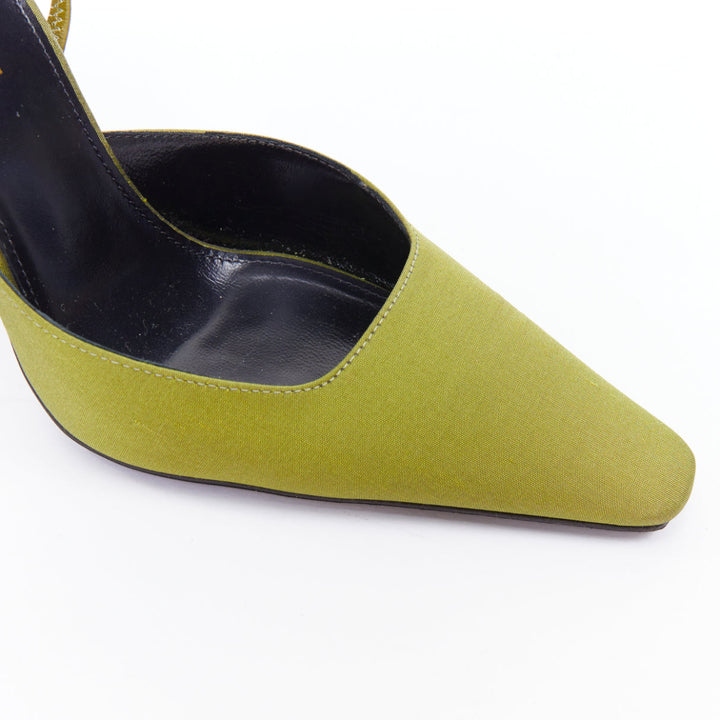 SAINT LAURENT Blade 105 green purple satin slingback pumps EU37