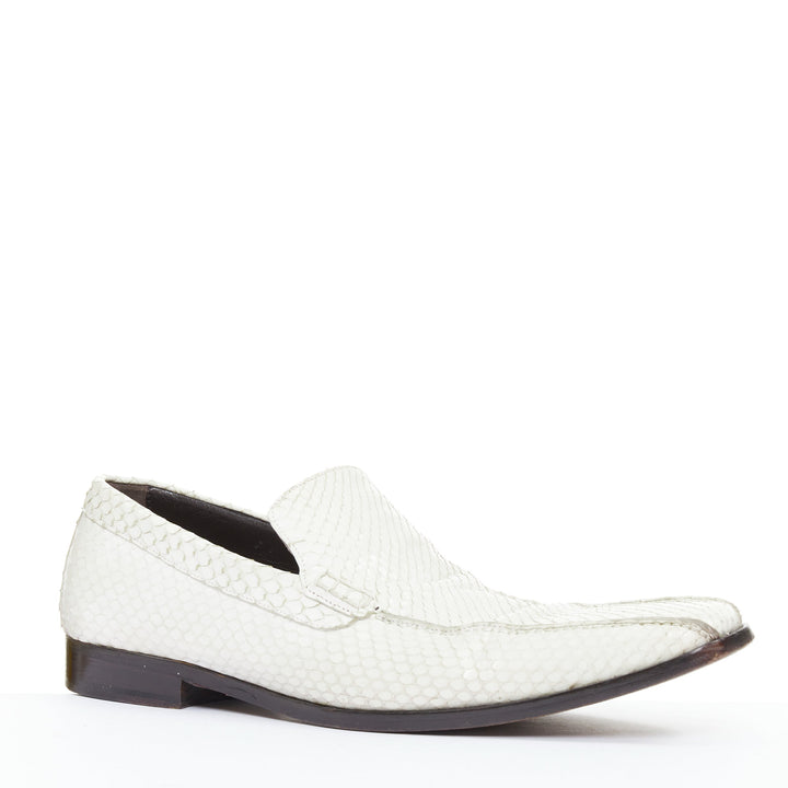 DOLCE GABBANA Vintage white scaled leather piped loafer shoes UK6 EU40