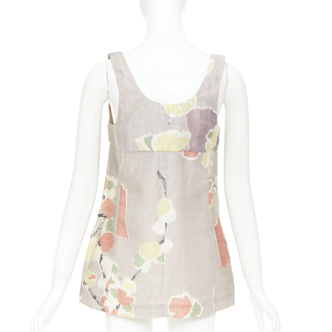 MARNI light grey ramie blend muted floral print panelled scoop neck top IT38 XS