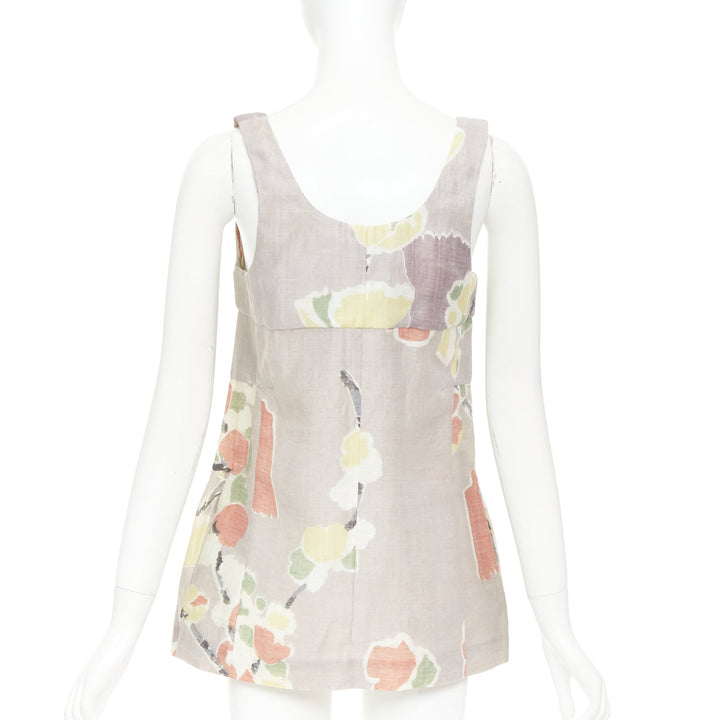 MARNI light grey ramie blend muted floral print panelled scoop neck top IT38 XS