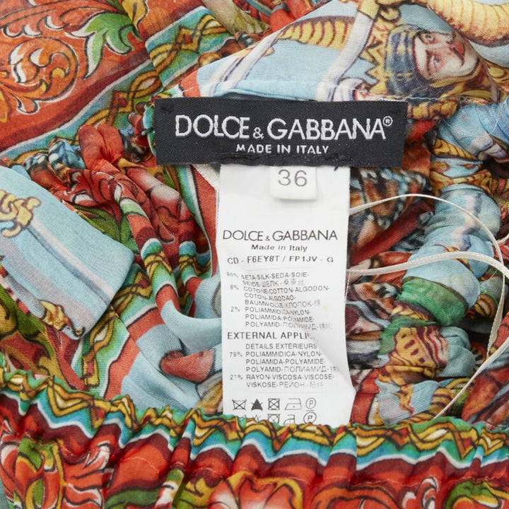 DOLCE GABBANA 2013 Carretto print silk black lace insert maxi dress IT36 XS
