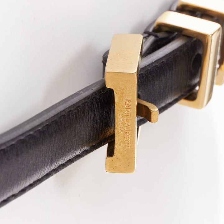 SAINT LAURENT Trois Passants black leather gold 3 loop buckle skinny belt