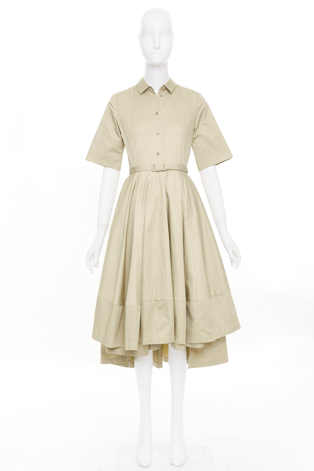 CO COLLECTIONS Essentials khaki cotton poplin belted asymmetric flared dress XS