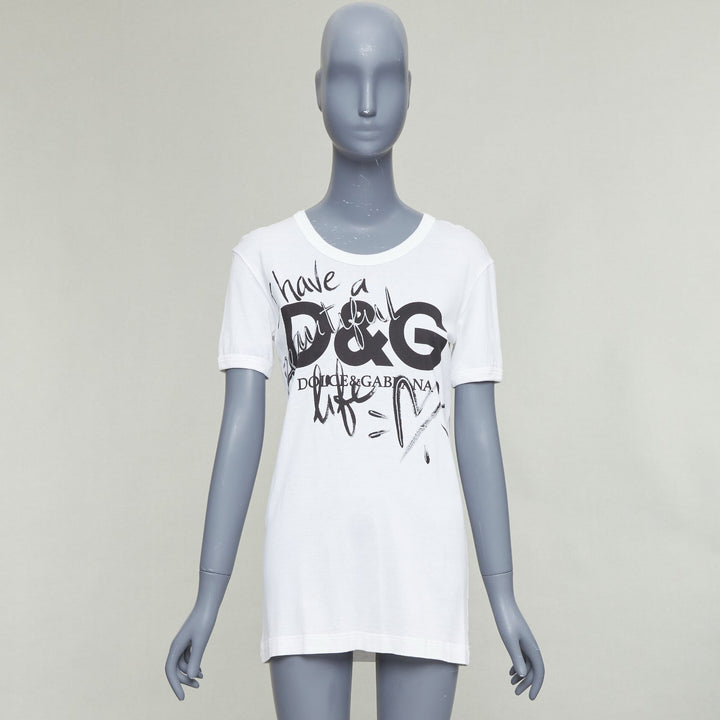 DOLCE GABBANA white cotton Beautiful D&G Life print tshirt IT36 XS