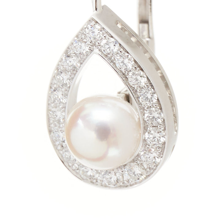 CHAUMET Josephine Aigrette Akoya pearl diamond 18k white gold stud earrings pair