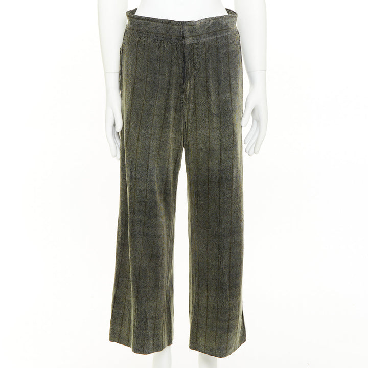 GIORGIO ARMANI green black rayon blend velvet  wide cropped pants IT46 S