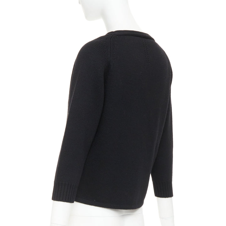 SAINT LAURENT 2014 black heavy knit wool round buttons raglan sleeves cardigan M