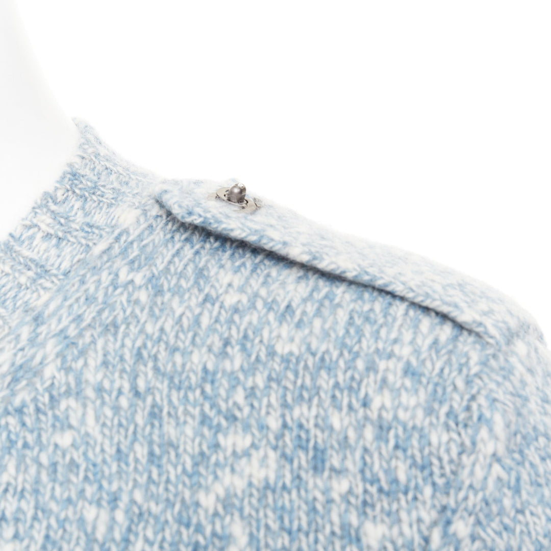 CHANEL blue melange cashmere CC turnlock buttons cardigan sweater FR36 S