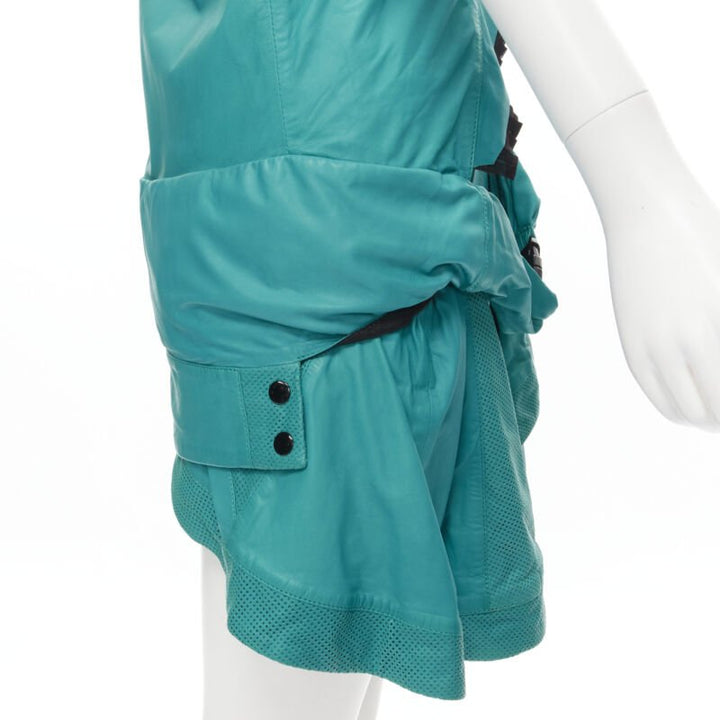 PROENZA SCHOULER teal blue leather ruffle trimmed sportif dress US2 S
