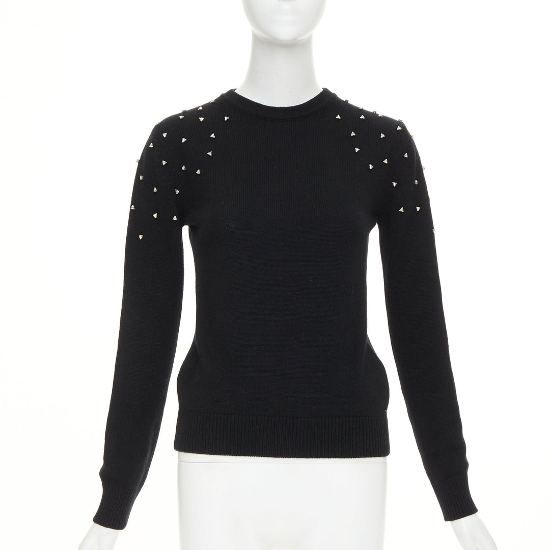 SAINT LAURENT 2019 100% cashmere black clear triangle crystal crew sweater XS