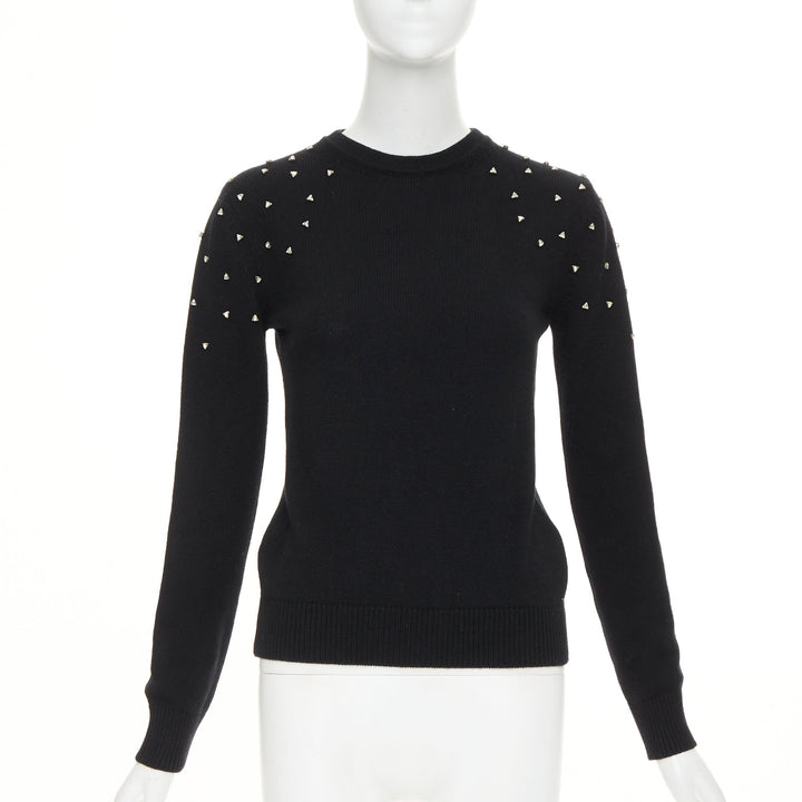 SAINT LAURENT 2019 100% cashmere black clear triangle crystal crew sweater XS