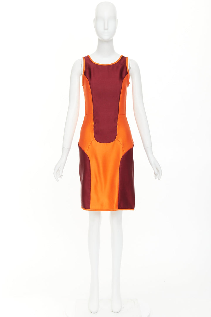 rare MIU MIU 2008 Runway Vintage Sportif geometric silk satin dress IT38 XS