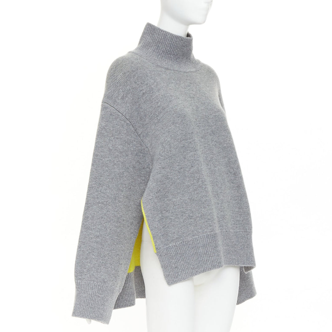 FERRAGAMO 2024 virgin wool two tone grey yellow lined oversized turtleneck M