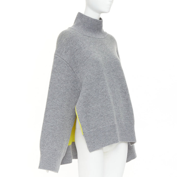 FERRAGAMO 2024 virgin wool two tone grey yellow lined oversized turtleneck M