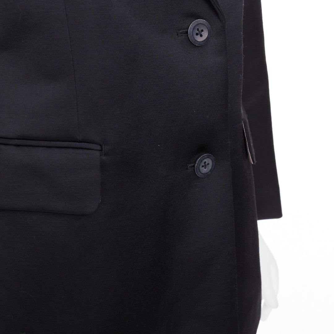 BACCA black satin cropped sleeves single breasted boxy tuxedo blazer