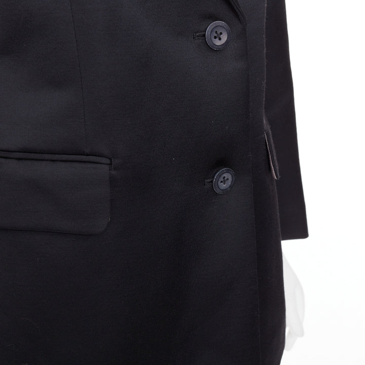 BACCA black satin cropped sleeves single breasted boxy tuxedo blazer