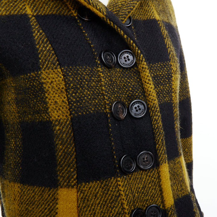 BURBERRY Prorsum yellow punk tartan plaid wool double breasted coat IT40 S