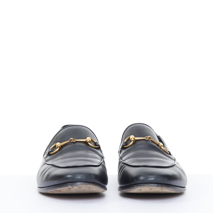 GUCCI Brixton black soft leather collapsible heel horsebit flat loafers EU38