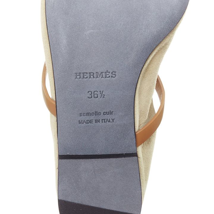 HERMES 2024 Jolly brown suede goatskin brown straps Maryjane ballet flats EU36.5