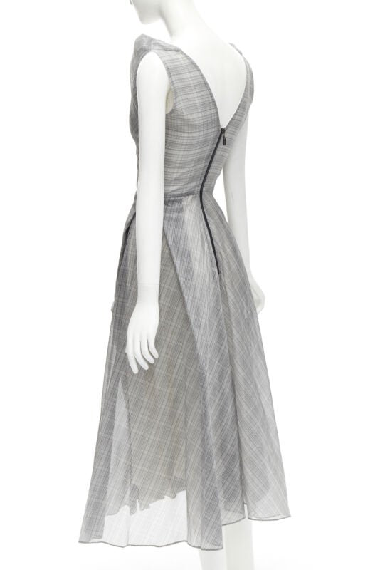 MATICEVSKI 2020 Mariposa silk grey checkered structural neckline dress AUS6 S