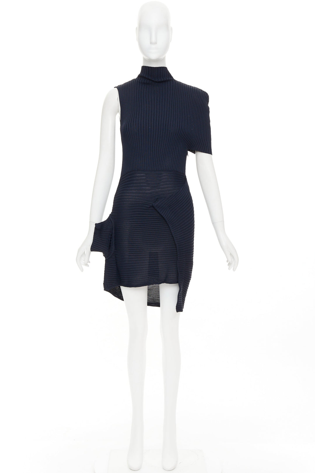 JW ANDERSON navy viscose ribbed turtleneck deconstructed mini dress XS